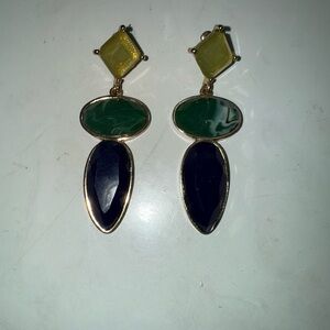 Chic Gold and Green Dangle Earrings